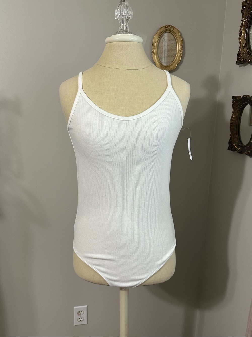 GAP White Ribbed Spaghetti-Strap Bodysuit